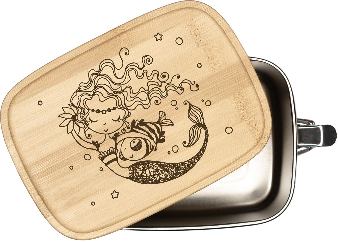 Brotdose - Meerjungfrau V2 - Edelstahl mit Bambusdeckel