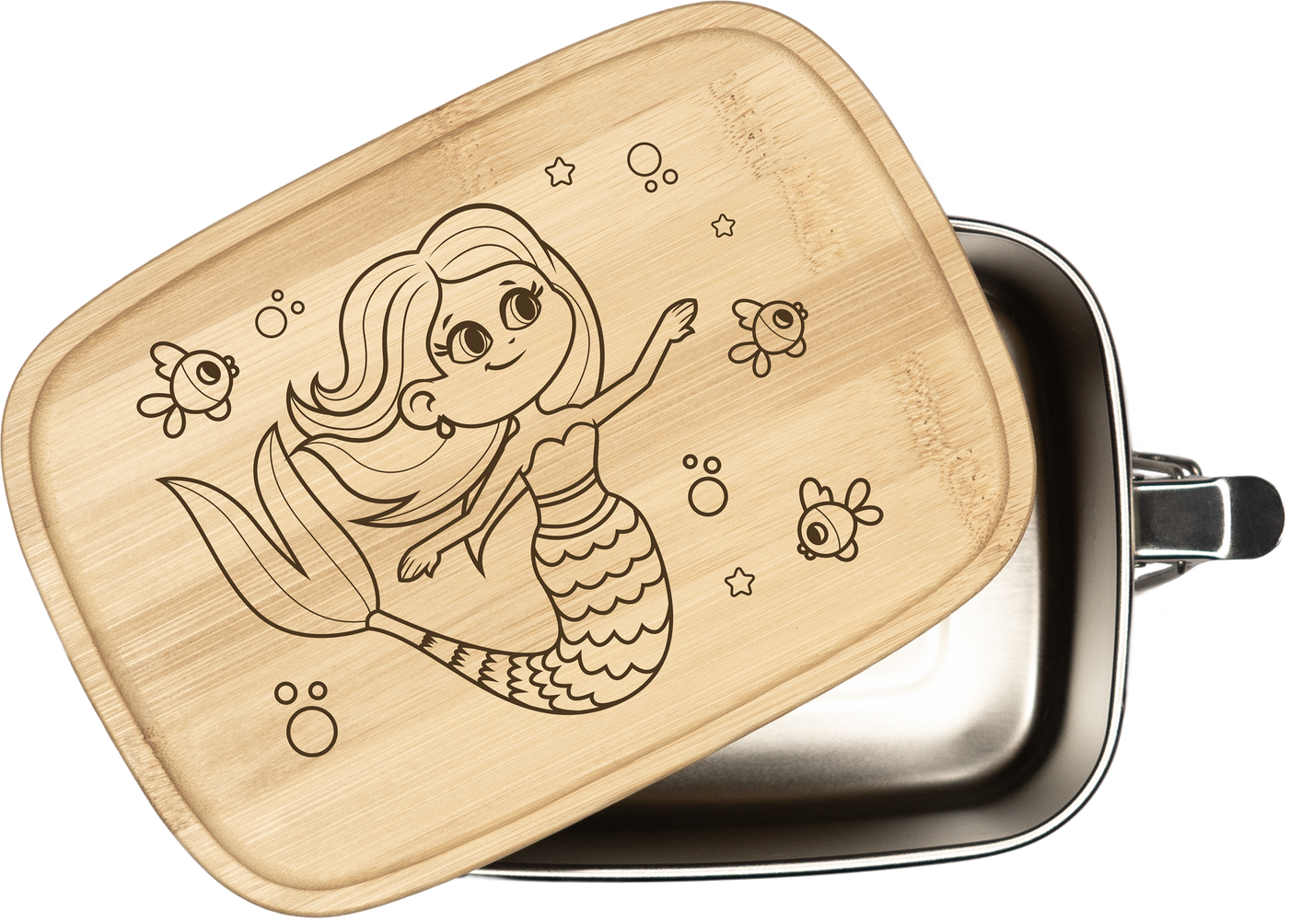 Brotdose - Meerjungfrau - Edelstahl mit Bambusdeckel