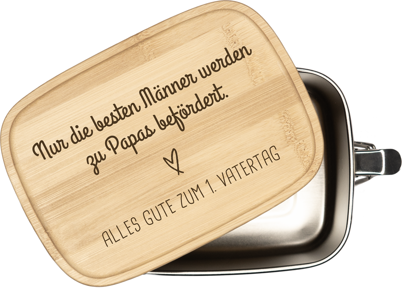 Brotdose - Nur die besten Männer werden zu Papas befördert. - Edelstahl mit Bambusdeckel