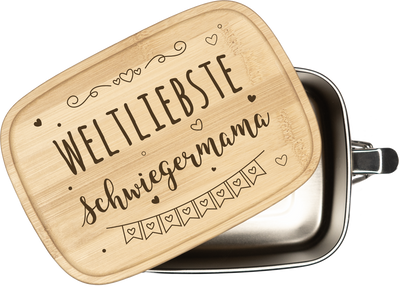 Brotdose - Weltliebste Schwiegermama - Edelstahl mit Bambusdeckel