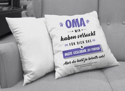 Bild: Kissen - Oma wir haben versucht für Dich das beste Geschenk zu finden Geschenkidee