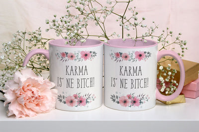 Bild: Tasse - Karma is´ne Bitch - blumig Geschenkidee