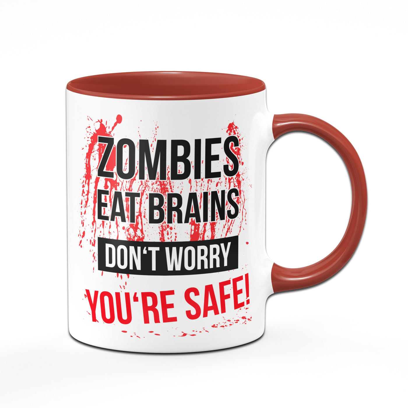 Bild: Tasse - Zombies eat brains - rot Geschenkidee
