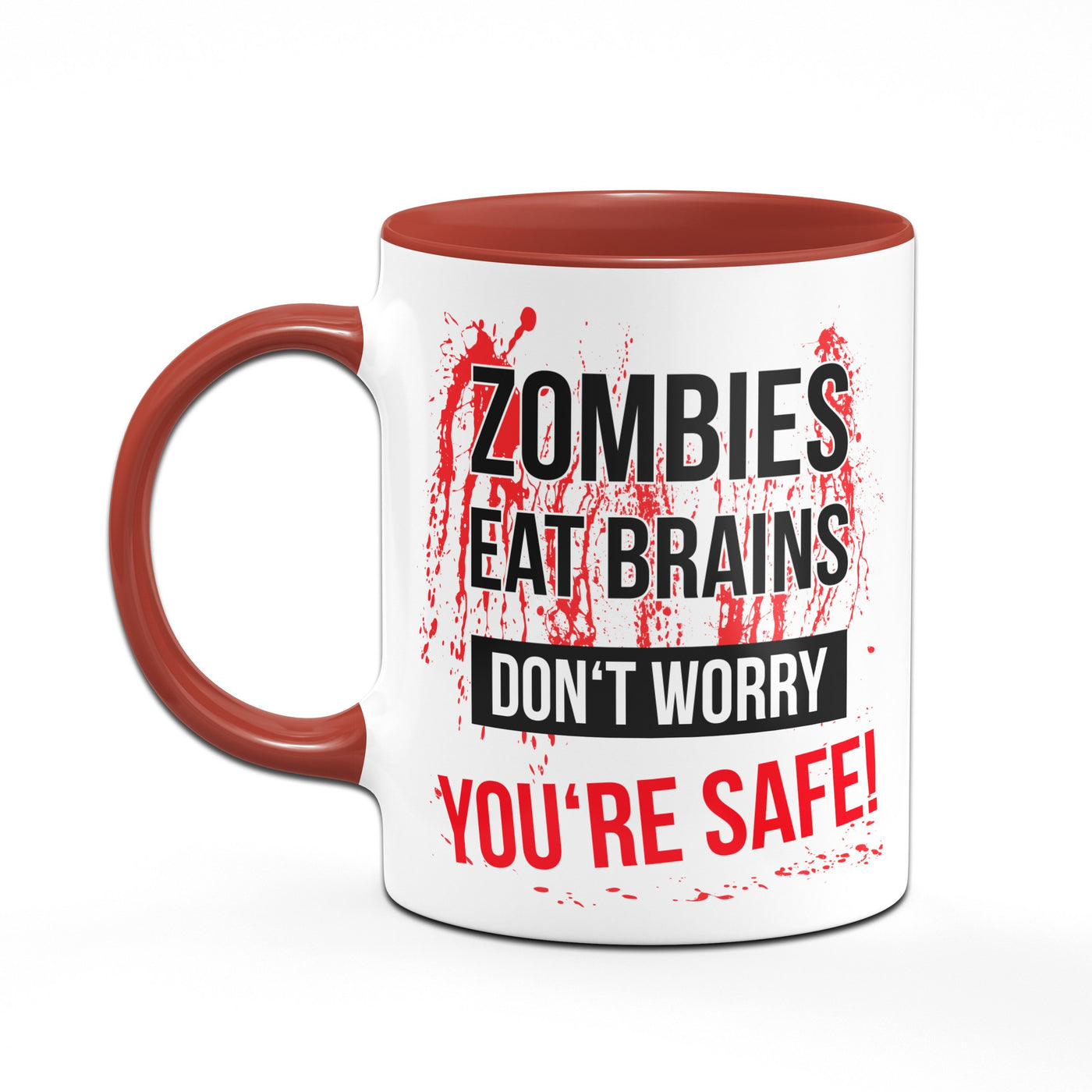Bild: Tasse - Zombies eat brains - rot Geschenkidee