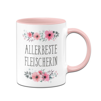 Bild: Tasse - Allerbeste Fleischerin - blumig Geschenkidee
