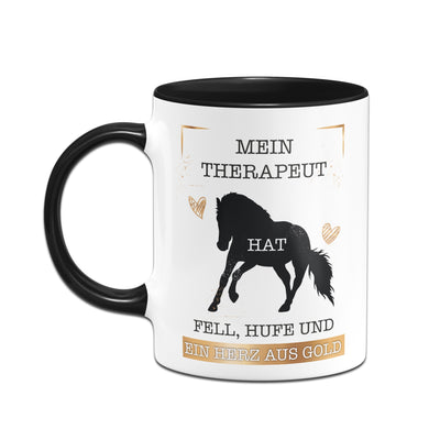 Bild: Tasse - Mein Therapeut hat Fell, Hufe und ein Herz aus Gold. (Pferd) Geschenkidee